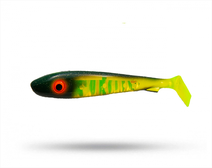 Svartzonker Big McRubber 25cm Flash - Black Chartreuse i gruppen Fiskedrag / Gäddjiggar hos Örebro Fiske & Outdoor AB (Big MCR Flash Black C)